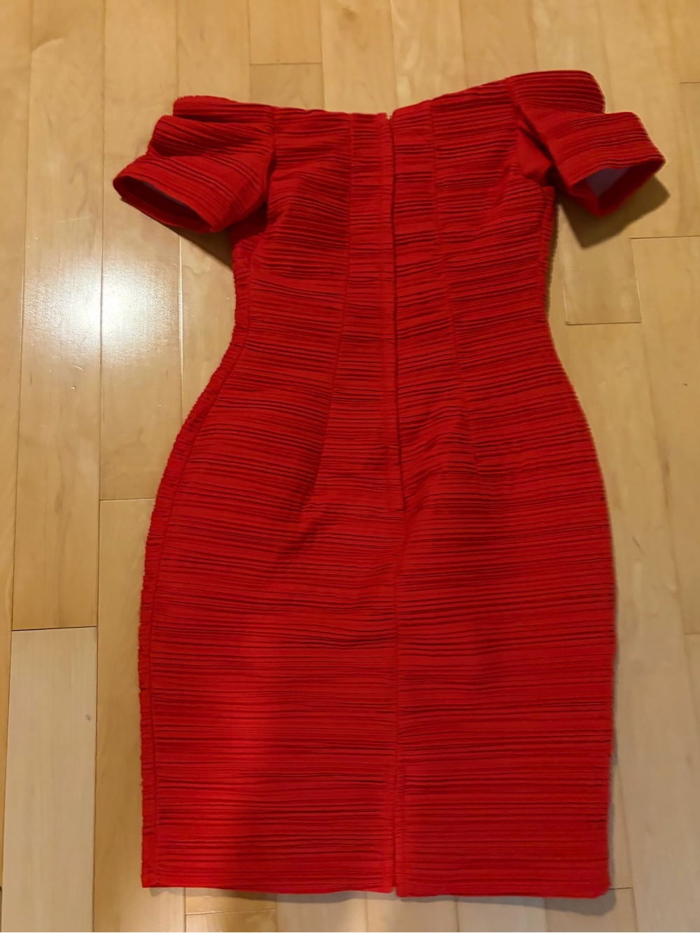 Off-Shoulder Red Ribbed Bodycon Dress - Picture 2 of 2